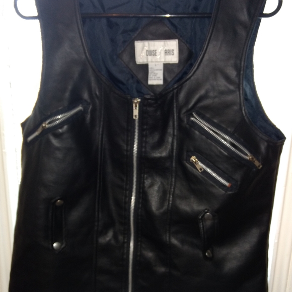 Vegan mock leather women's black biker style vest waistcoat w belt large - Picture 7 of 8